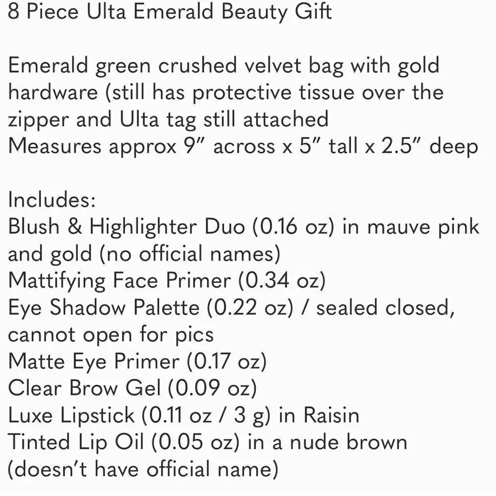 Ulta‎ beauty Green Velvet Makeup Gift bag D7